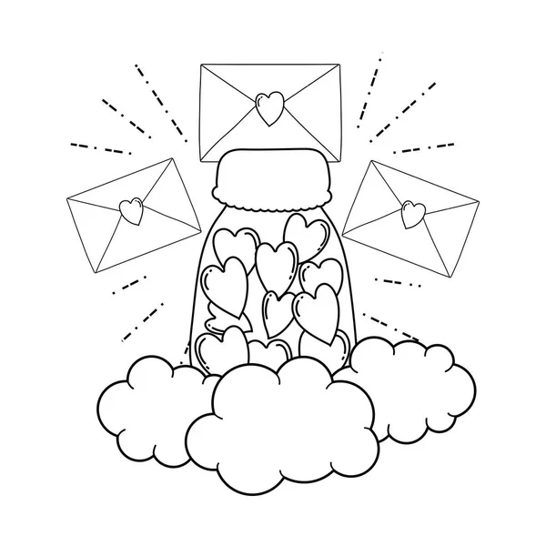 Envelopes Heart Mason Jar Vector Illustration Design — Stock Vector