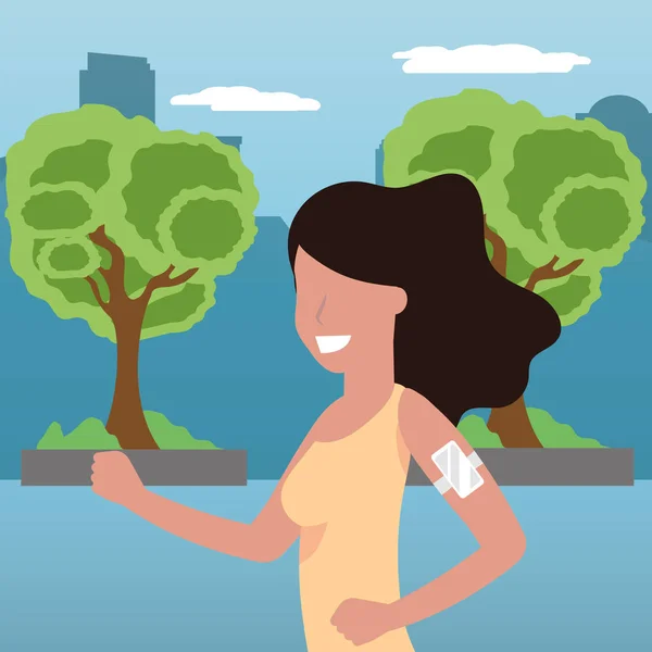 woman running portrait with sportwear avatar cartoon character park landscape vector illustration graphic design