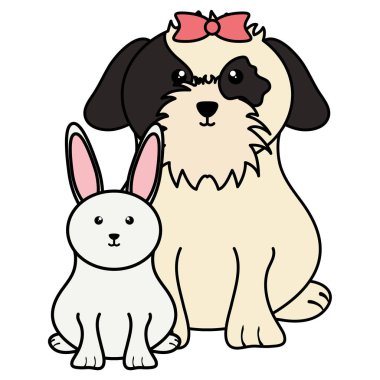 cute little rabbit with dog vector illustration design