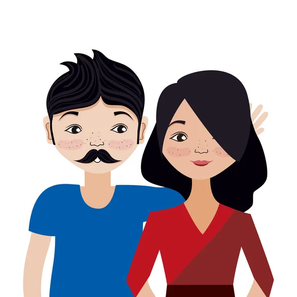 Couple Woman Man Smiling Cartoon Vector Illustration Graphic Design — Stock Vector