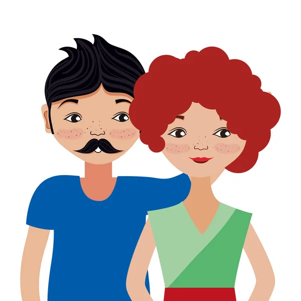 Couple Woman Man Smiling Cartoon Vector Illustration Graphic Design — Stock Vector