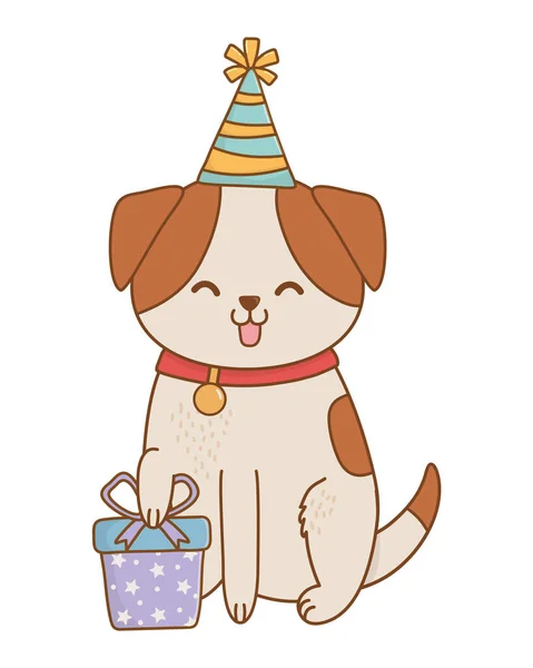 Lindo Animal Pequeño Perro Perro Perro Cumpleaños Fiesta Concepto Dibujos — Archivo Imágenes Vectoriales