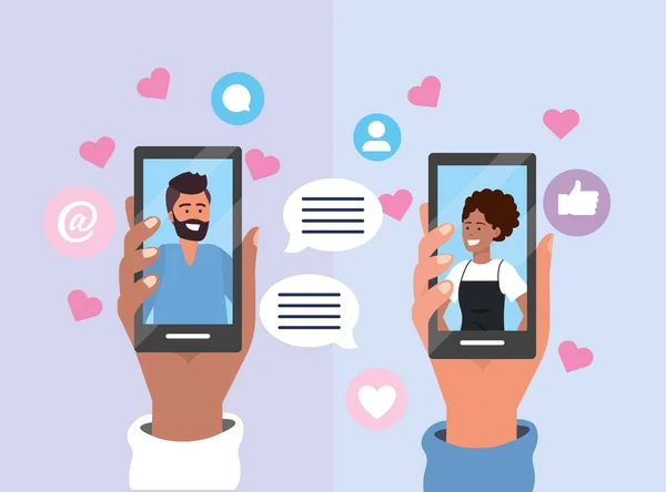 Couple Chat Bubble Smartphone Communication Vector Illustration — Stock Vector