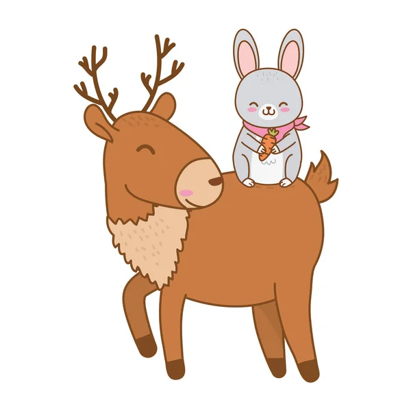 Cute Rabbit Reindeer Woodland Characters Vector Illustration Design — Stock Vector