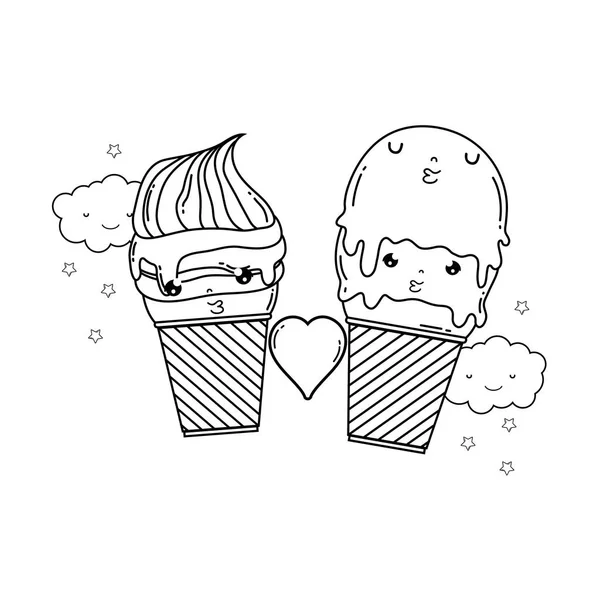 Cute Ice Cream Kawaii Character Vector Illustration Design — Stock Vector