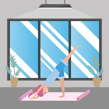 pratik Yoga spor çizgi film vektör çizim grafik tasarım içinde kadın uygun