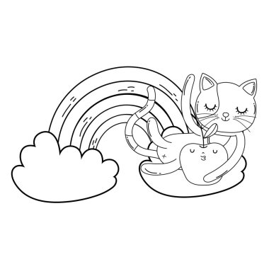 apple taze ve gökkuşağı vektör çizim tasarım ile şirin kedi