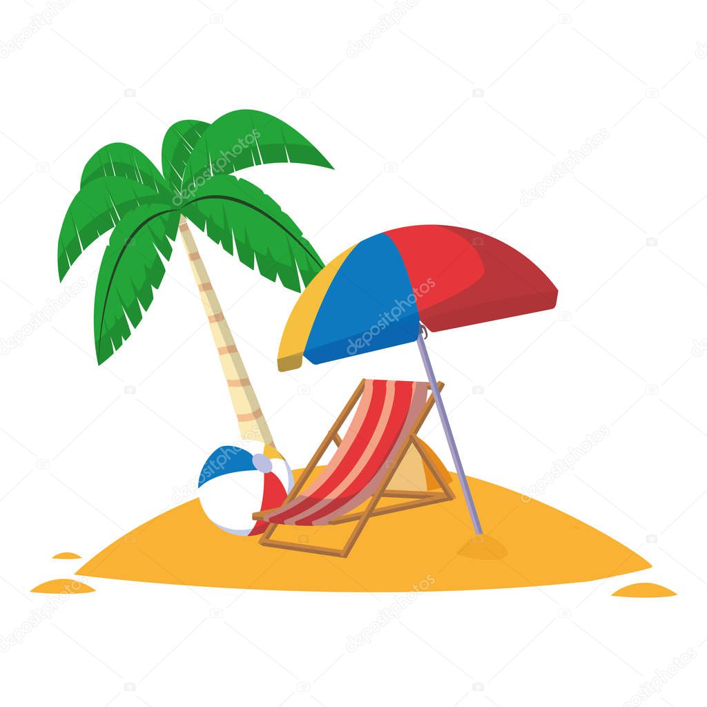 Beach with sunchair umbrella and ball vector illustration graphic design