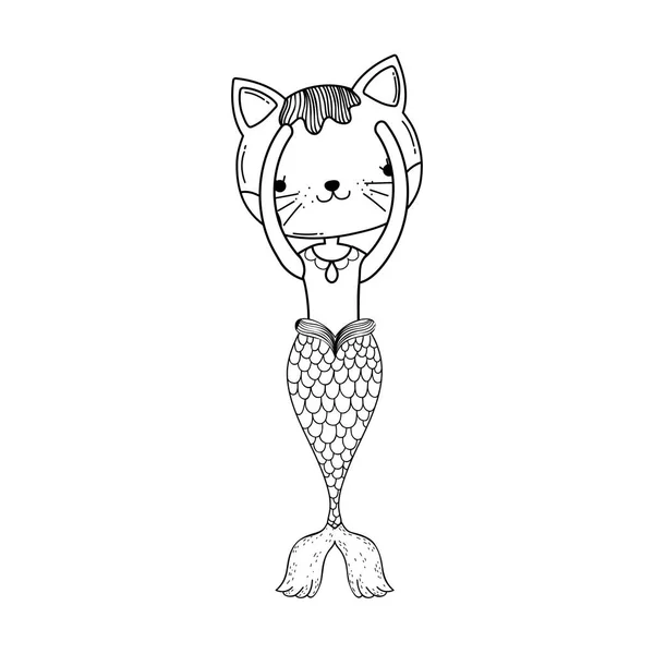 Bonito Purrmaid Conto Fadas Personagem Vetor Ilustração Design — Vetor de Stock