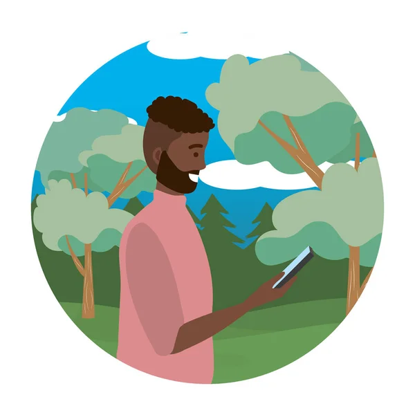 Człowiek Drzewo Graficzny Ilustracja Mapa Natura Okrągły Portret Projekt Rozmowa — Wektor stockowy