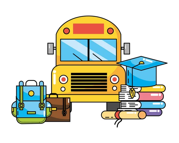 Basisschool Bus Studie Elementen Cartoon — Stockvector