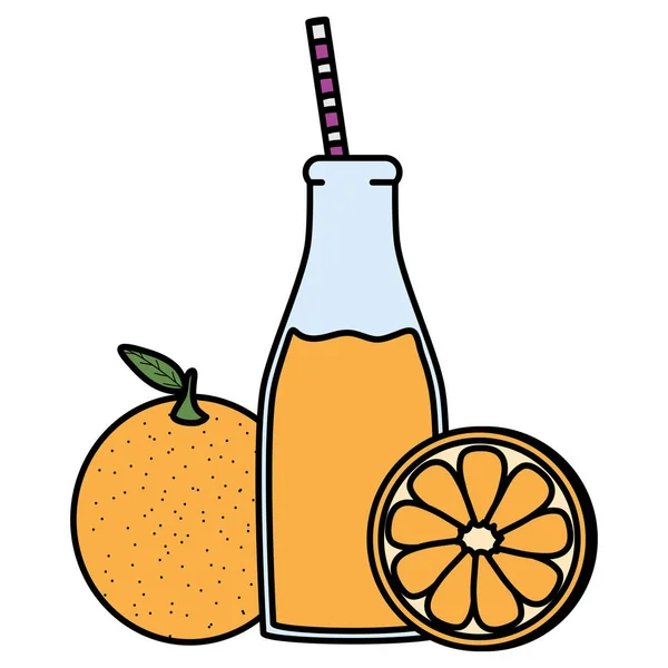 Fruit Jus Orange Frais Bouteille Avec Illustration Vectorielle Paille — Image vectorielle