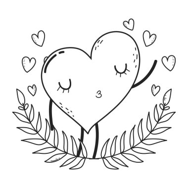 kalp love kawaii karakter vektör çizim tasarım