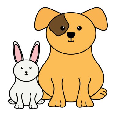 cute little rabbit with dog vector illustration design