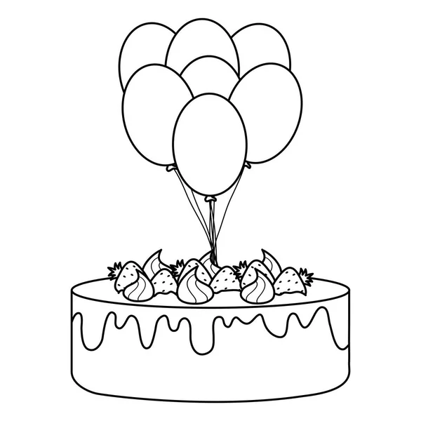 Delicioso Bolo Doce Com Morangos Balões Design Ilustração Vetorial Hélio —  Vetores de Stock