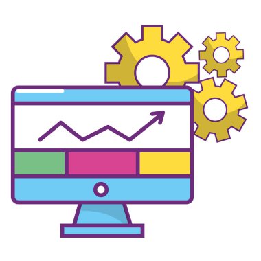 Online Menkul Kıymetler Borsası bilgisayar ekran desteği karikatür vektör çizim grafik tasarım