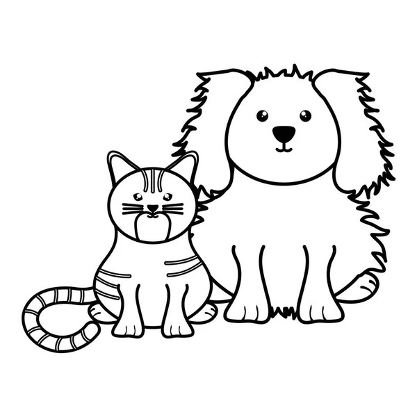 Cute Little Cat Dog Mascots Vector Illustration Design — Stock Vector