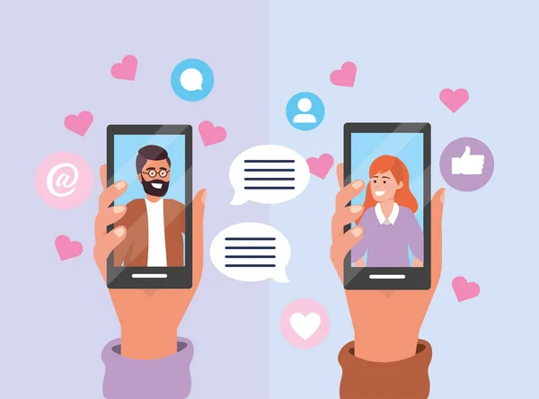 Couple Chat Bubble Smartphone Technology Vector Illustration — Stock Vector