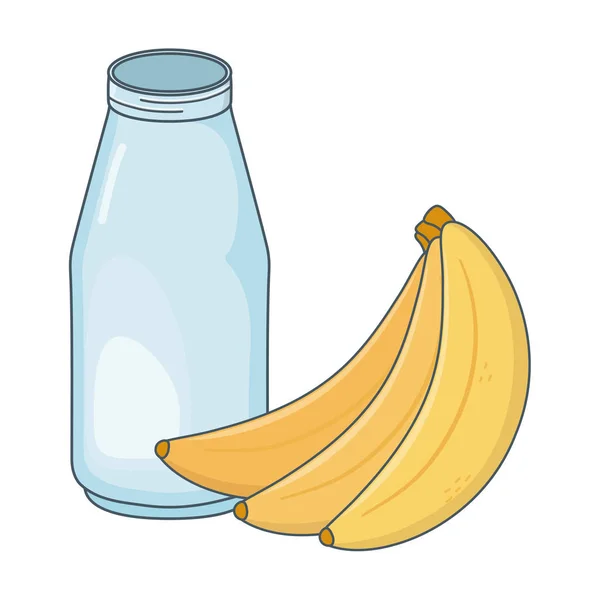 Délicieux Délicieux Fruits Banane Avec Bouteille Verre Dessin Animé Vectoriel — Image vectorielle