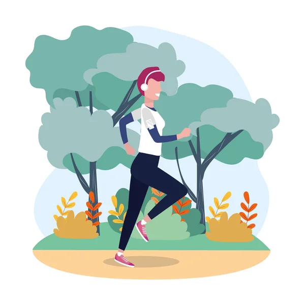 Femme Faisant Exercice Dans Illustration Vectorielle Lanscape — Image vectorielle