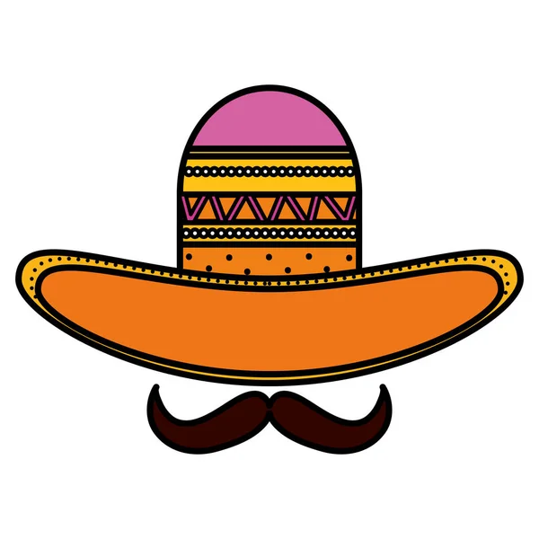 Mexikanischer Hut Mit Schnurrbart Traditionelle Ikone Vektor Illustration Design — Stockvektor