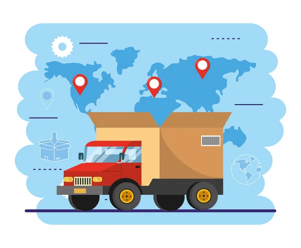 Transporte Camiones Con Paquete Caja Ilustración Vectores Servicio Entrega — Vector de stock