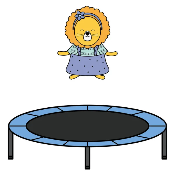 Schattig Vrouwelijke Leeuwin Elastische Trampoline Vector Illustratie Ontwerp — Stockvector