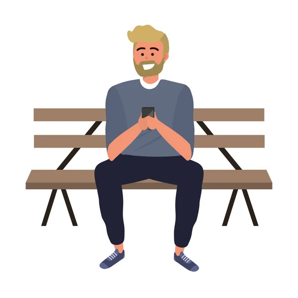 Millennial Persona Seduta Con Smartphone Prendere Selfie Sms Sorridente Parco — Vettoriale Stock