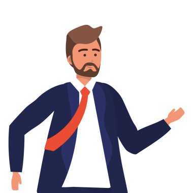 Bin yıllık kişi şık sakallı kıyafet iş elbisesi giyen ve kravat portre izole vektör illüstrasyon grafik tasarım