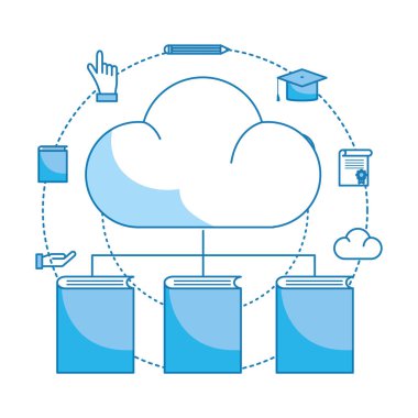 kitap ve eğitim öğeleri vektör illüstrasyon grafik tasarım ile bulut