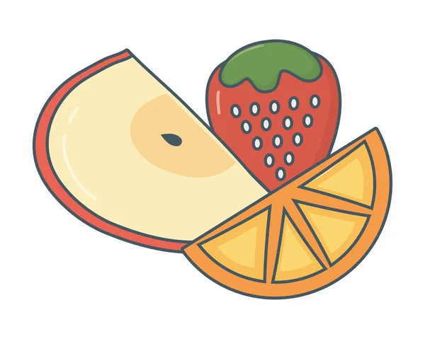 Deliciosa Comida Saludable Frutas Mezcla Dibujos Animados Vector Ilustración Diseño — Vector de stock