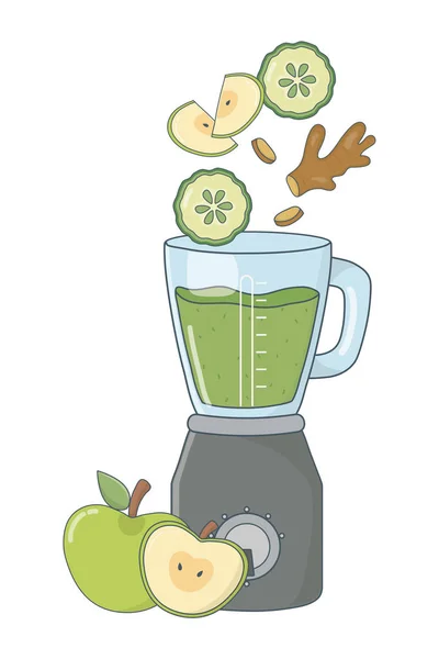 Köstliche Gesunde Früchte Mischung Smoothie Mixer Cartoon Vektor Illustration Grafik — Stockvektor