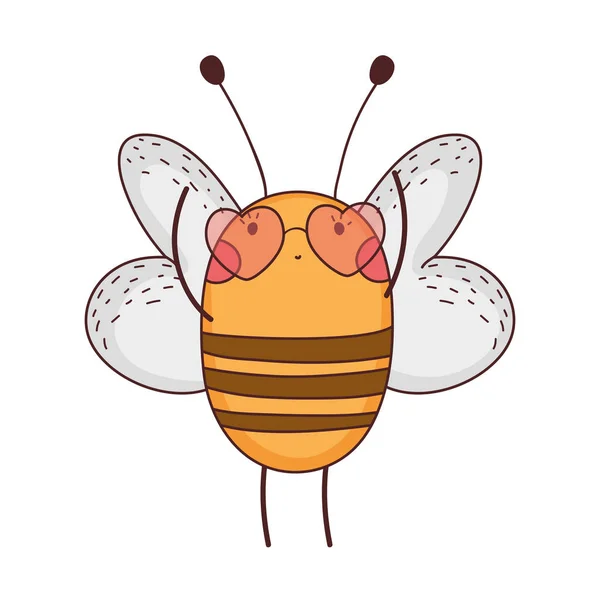 Niedliche Kleine Biene Mit Herz Sonnenbrille Vektor Illustration Design — Stockvektor
