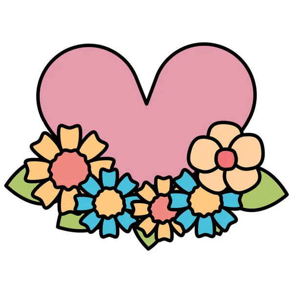 Hart Liefde Romantisch Met Bloemen Vector Illustratie Ontwerp — Stockvector