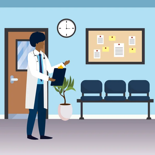 Gesundheitswesen Arzt Mann Bei Ärzten Büro Karikatur Vektor Illustration Grafik — Stockvektor
