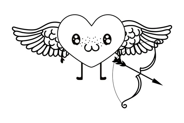 Hou Van Hart Met Cupid Vleugels Pijl Met Boog Cartoon — Stockvector