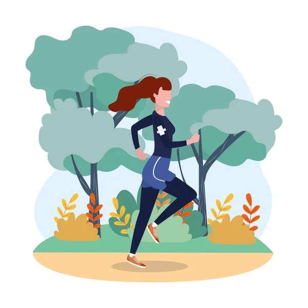 Femme Pratique Exercice Course Dans Illustration Vectorielle Lanscape — Image vectorielle