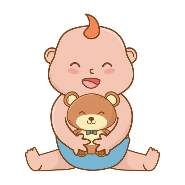 Niedliche Baby Dusche Baby Mit Teddybär Cartoon Vektor Illustration Grafik — Stockvektor