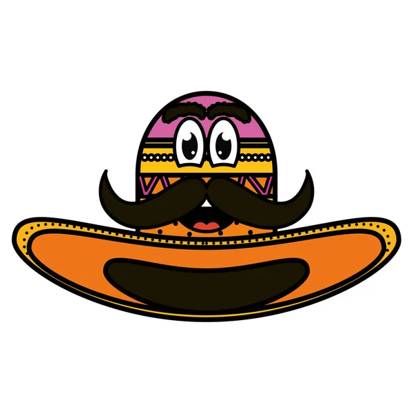 Chapeau Mexicain Avec Moustache Emoji Personnage Vecteur Illustration Design — Image vectorielle