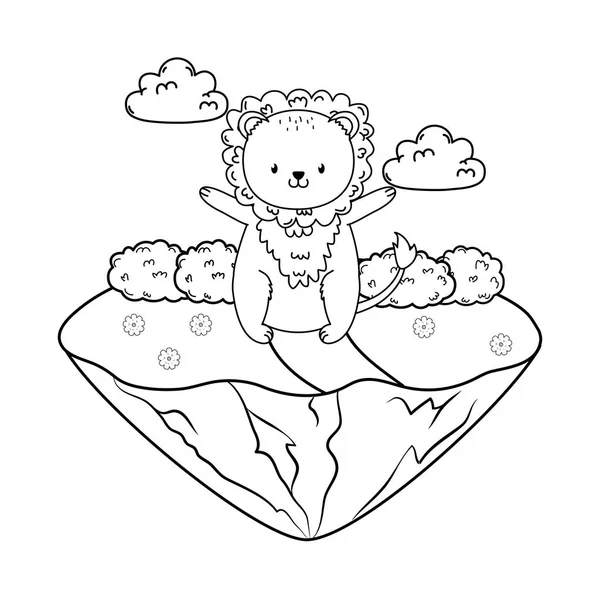 Forêt Lion Mignon Dans Dessin Vectoriel Illustration Personnage Champ — Image vectorielle