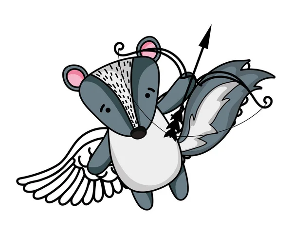 Skunk Animal Bonito Com Asas Cupido Seta Com Arco Desenho —  Vetores de Stock
