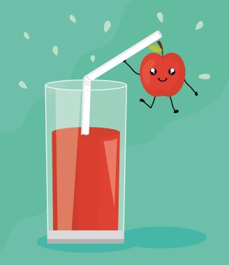 cam suyu elma taze meyve kawaii karakter vektör çizim tasarımı ile