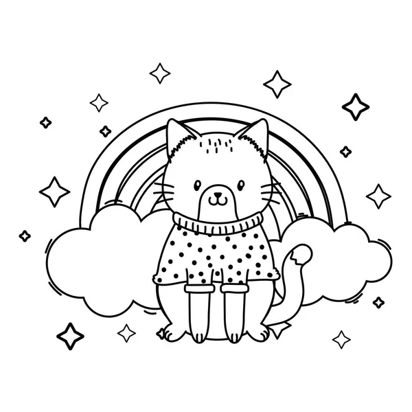 前の虹漫画ベクトルイラストグラフィックデザインでかわいい動物猫 — ストックベクタ