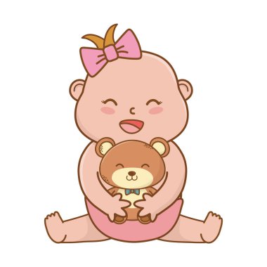 oyuncak ayı karikatür vektör illüstrasyon grafik tasarım ile sevimli bebek duş bebek