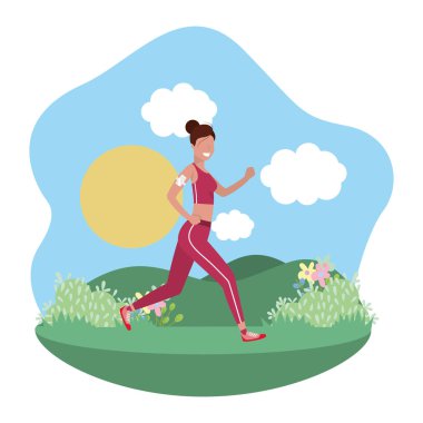 fitness egzersiz kadın egzersiz sağlıklı uyum yaşam tarzı dış sahne karikatür vektör illüstrasyon grafik tasarım çalışan