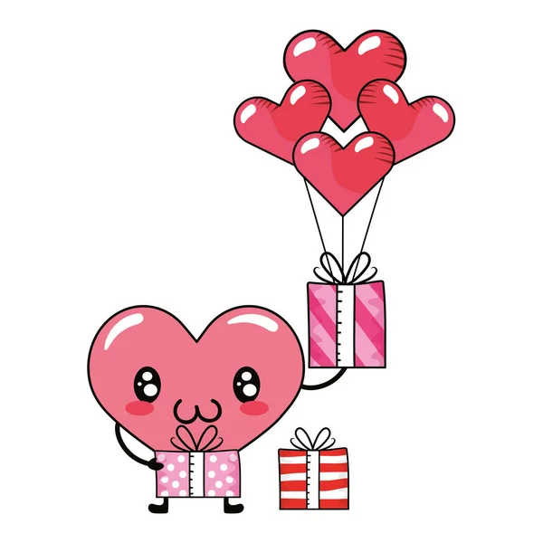 Coeur Amour Avec Valentines Boîte Cadeau Dessin Animé Vectoriel Illustration — Image vectorielle