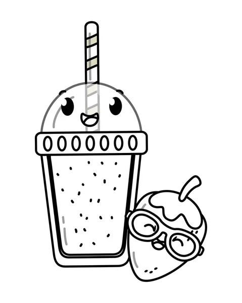 Heerlijke Smakelijke Zoete Vruchten Met Milkshake Cartoon Vector Illustratie Grafisch — Stockvector