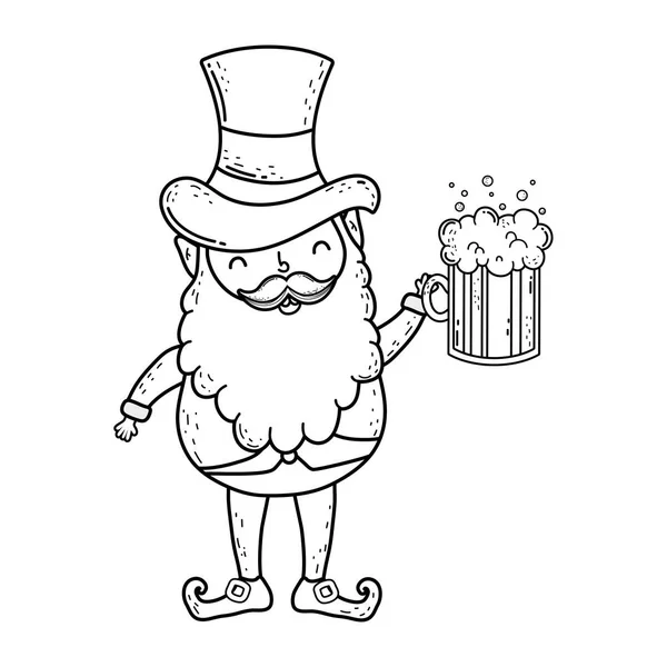Patricks Day Kobold Mit Bier Vektor Illustration Design — Stockvektor