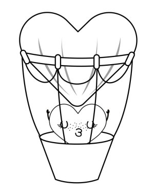 sıcak hava balonu karikatür vektör illüstrasyon grafik tasarım ile aşk kalp