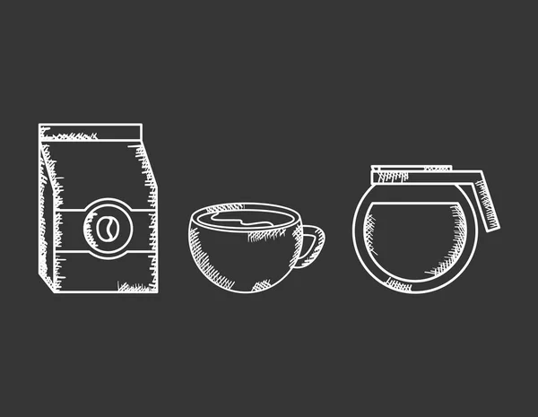 Koffie Tijd Instellen Pictogrammen Tekening Vector Illustratie Ontwerp — Stockvector